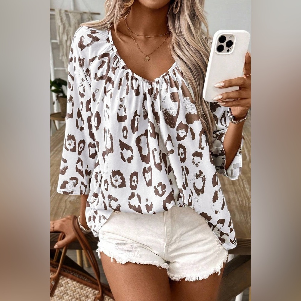 Leopard Print Blouse Size Extra Large NWT - image 2